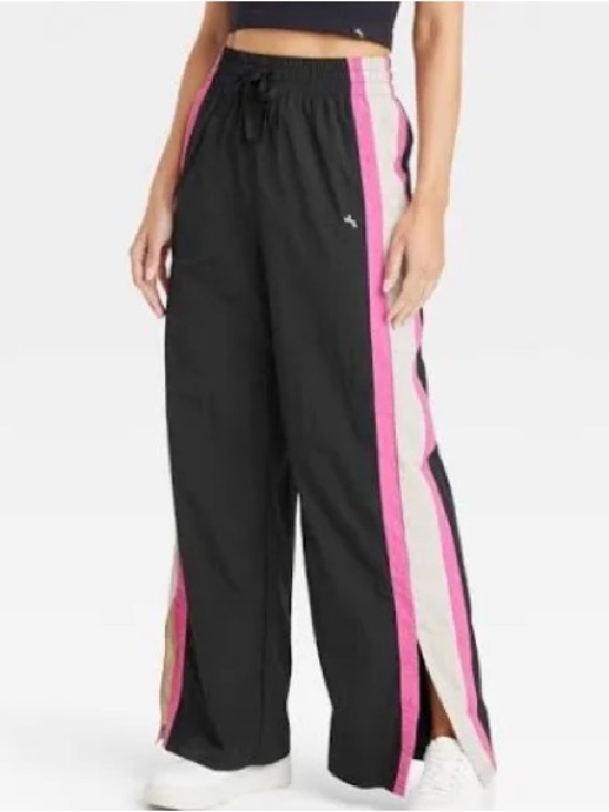 JoyLab Pants - 🖤💗 JoyLab Women’s Black Wide-Leg Track Pants with Pink & Cream Side Stripes 💗🖤